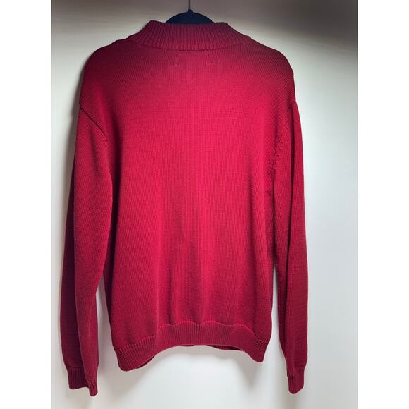 Men’s Cable Knit 1/4 Zip Red Mock Neck Long Sleeve Sweater Grandpa Core Sz XL - Picture 8 of 8